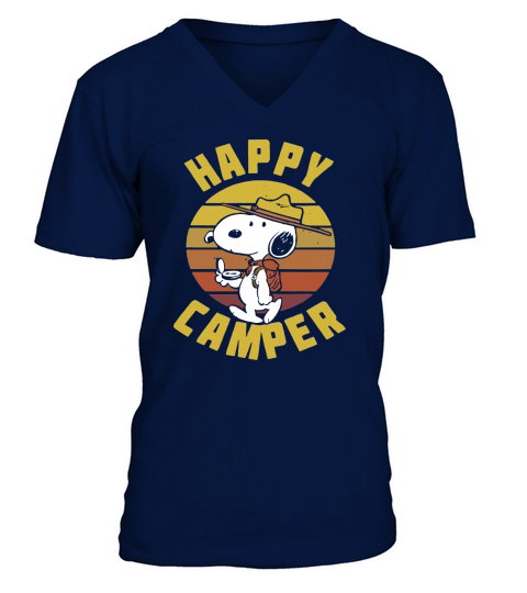 Vintage Peanuts Snoopy Happy Camper V-Neck T-shirt