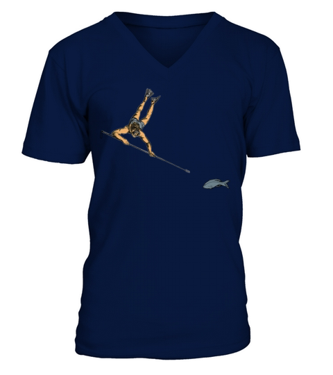 Vintage Spearfishing Diver with Polespear and Fish V-Neck T-shirt