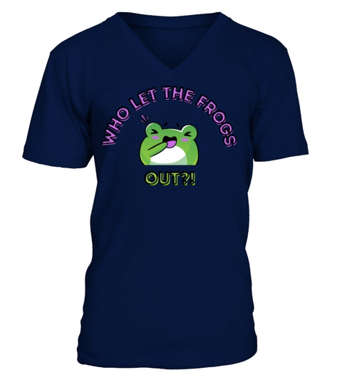 Who Let The Frogs Out Cartoon Laughing Frog Purple V-Neck T-shirt