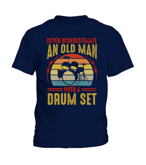 Never underestimate an old man with a drum set vintage shirt Kids T-Shirt