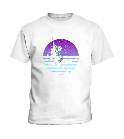 Skier Retro Sunset Winter Sport Vintage Funny Skii Kids T-Shirt