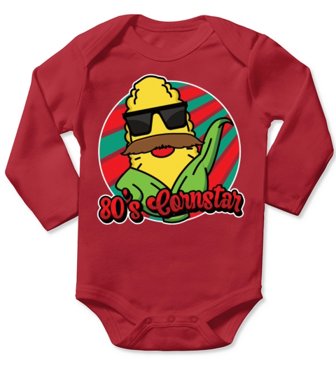 80s Cornstar Eigthies Funny Mustache Corn Long Sleeve Baby One-Piece