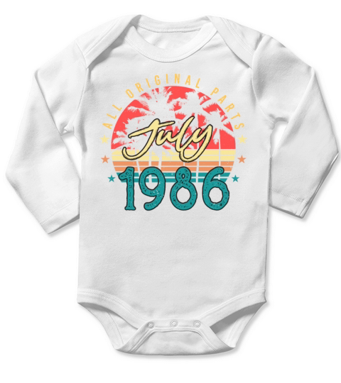 Birthday Greetings For July 1986 Long Sleeve Baby One-Piece