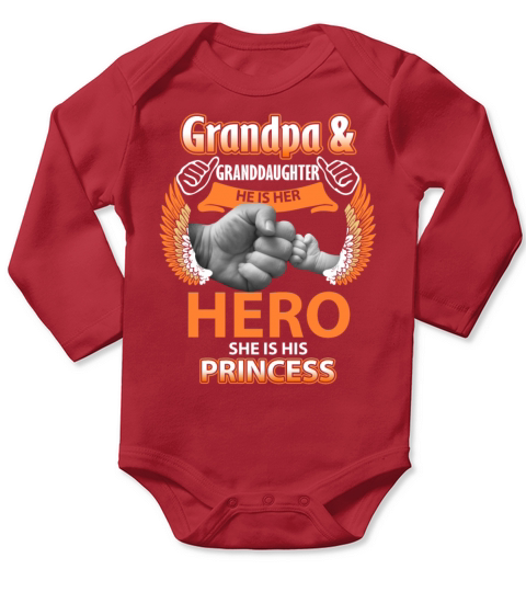 Grandpa GRANDDAUGHTER HE IS HER Hero Long Sleeve Baby One-Piece