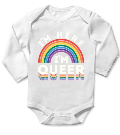 Im Here Im Queer Gay Pride LBGTQ Long Sleeve Baby One-Piece