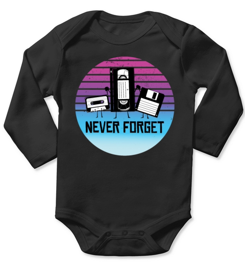Never Forget Funny Vintage Cassette Tape Long Sleeve Baby One-Piece