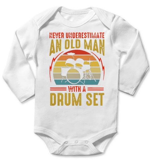 Never underestimate an old man with a drum set vintage shirt Long Sleeve Baby One-Piece
