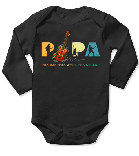 Papa The Man The Myth The Legend Guitar Long Sleeve Baby One-Piece