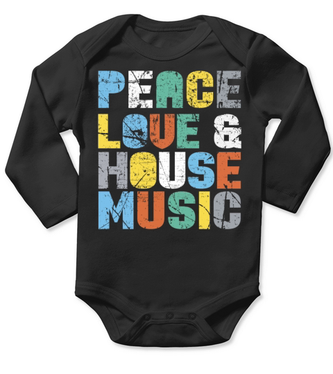 Peace Love House Music Vintage design Long Sleeve Baby One-Piece