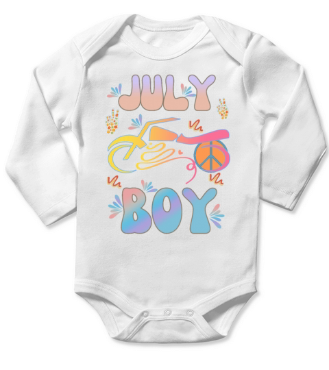 Retro July Boy Vintage Design Long Sleeve Baby One-Piece