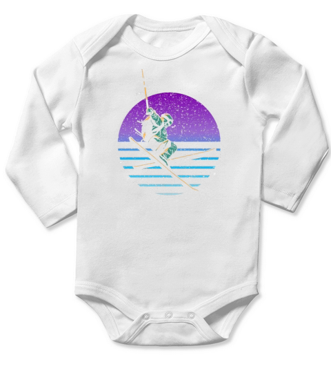 Skier Retro Sunset Winter Sport Vintage Funny Skii Long Sleeve Baby One-Piece