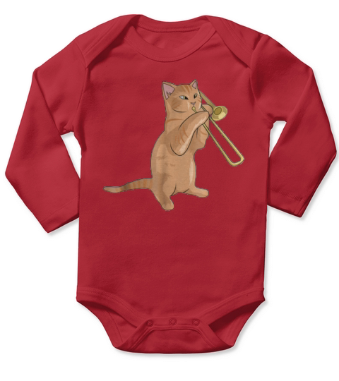 Trombone Playing Jazz Cat Kitty Loving Music Loverians shirt Long Sleeve Baby One-Piece