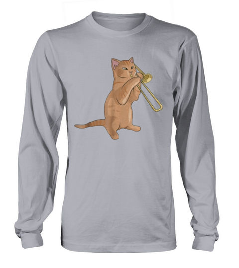 Trombone Playing Jazz Cat Kitty Loving Music Loverians shirt Long sleeved Unisex