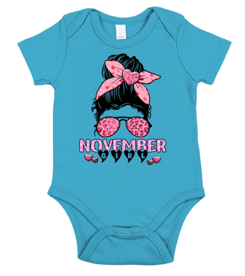 Birthday Born In November Girl Messy Bun Bandana Short Sleeve Baby One-Piece