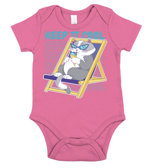Cat ice cream and sunglasses Short Sleeve Baby One-Piece