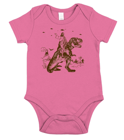 Jesus Riding Dinosaur Funny Short Sleeve Baby One-Piece
