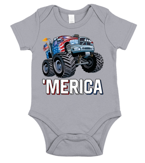 Monster Truck USA Flag Merica Patriotic Boys Men 4 Short Sleeve Baby One-Piece