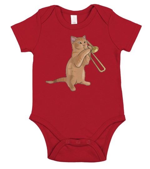 Trombone Playing Jazz Cat Kitty Loving Music Loverians shirt Short Sleeve Baby One-Piece