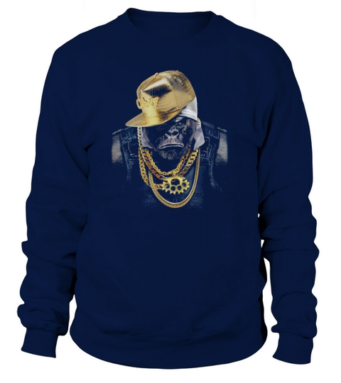 T-Shirt, Rapper Gorilla in Gold Chain and Cap, Hip Hop Style Sweatshirt Unisex