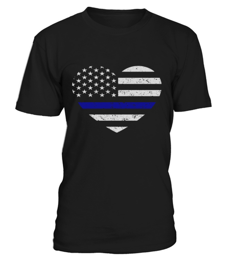 Dünnes Blue Line Hemd-amerikanische Flaggen-Herz-Polizei T-Shirt Unisex
