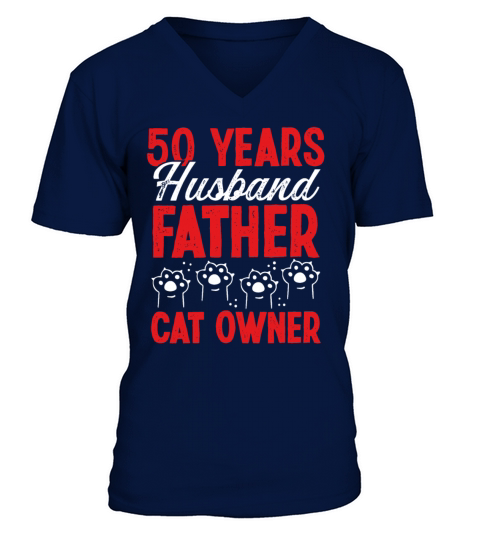 50 Year Old Cat Father Day 50th Birthday Cat Dad V-Neck T-shirt