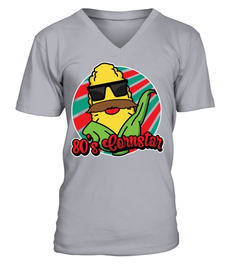 80s Cornstar Eigthies Funny Mustache Corn V-Neck T-shirt