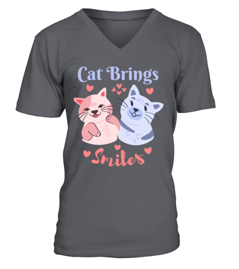 Cat Brings Smile Pet Cats Cartoon V-Neck T-shirt