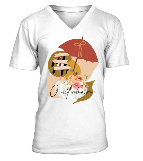 Fall October white pumpkin abstract V-Neck T-shirt