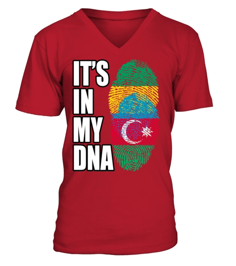 Gambian And Azerbaijani Mix Heritage DNA Flag V-Neck T-shirt
