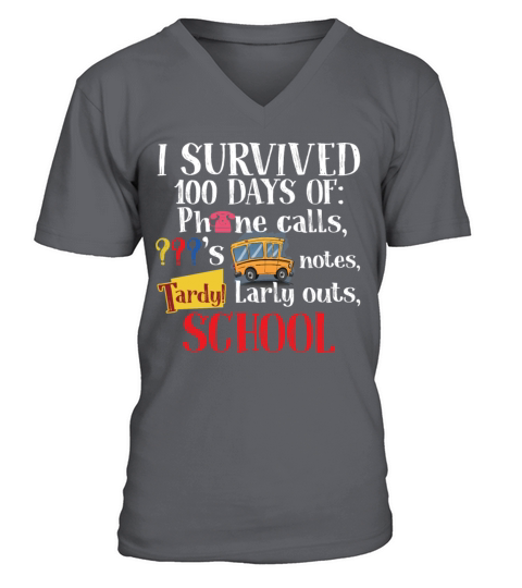 I Survived 100 Days Of School Funny Teacher V-Neck T-shirt