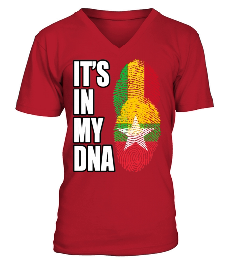 Malian And Burmese Mix Heritage DNA Flag V-Neck T-shirt