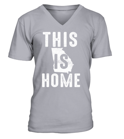 Map America US State Flag This Home Georgia V-Neck T-shirt