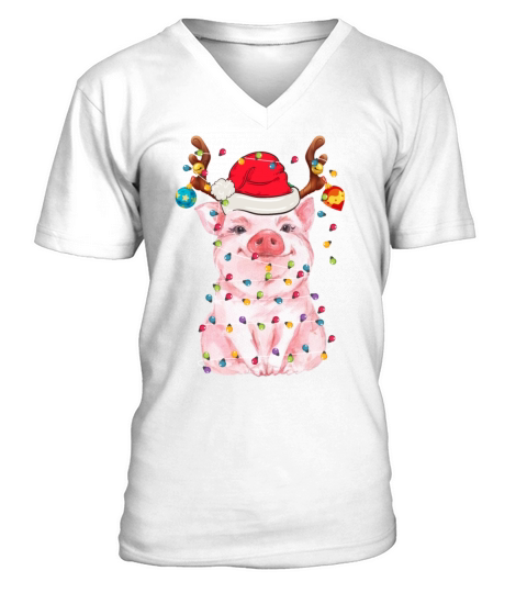 Merry Christmas Pig Lovers Christmas Reindeer Funny Gift V-Neck T-shirt
