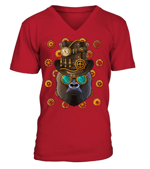 Steampunk Gorilla Medieval Victorian Steam Powered V-Neck T-shirt