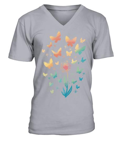 Stunning Dandelion flower and butterflies V-Neck T-shirt