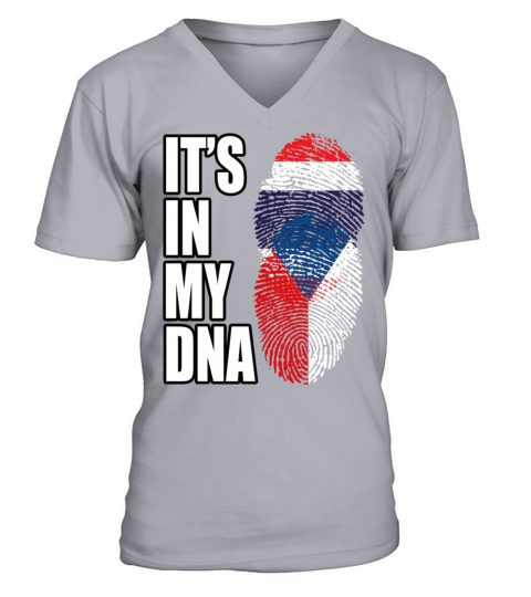 Thai And Czech Vintage Heritage DNA Flag V-Neck T-shirt