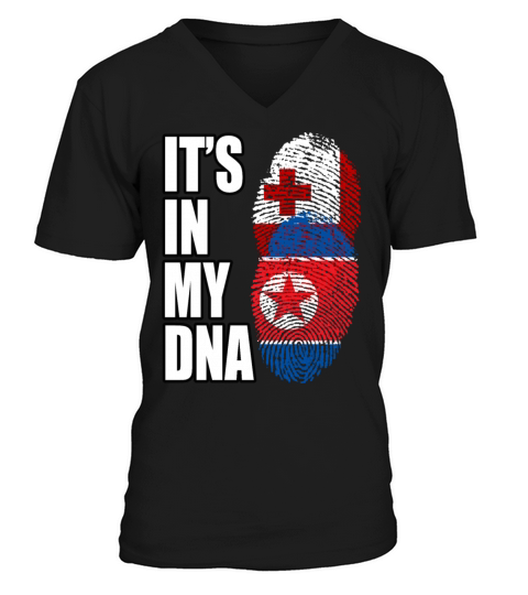 Tongan And North Korean Mix Heritage DNA Flag V-Neck T-shirt