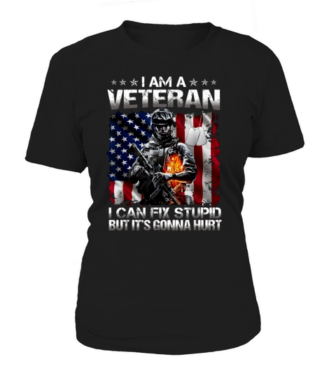 I Am A Veteran I Can Fix Stupid But It’s Gonna Hurt USA Flag shirt - Unisex Long Sleeve Women's T-Shirt