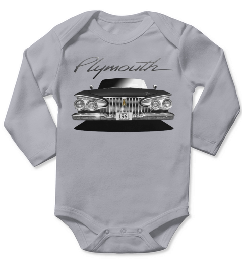 1961 Plymouth Fury Front Black White Long Sleeve Baby One-Piece