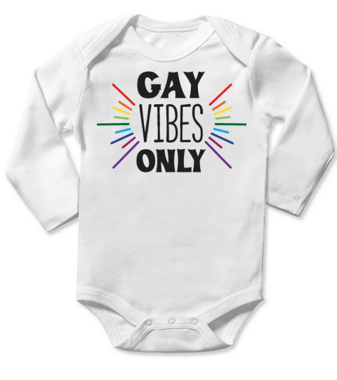 Gay Vibes Only Rainbow Text Long Sleeve Baby One-Piece