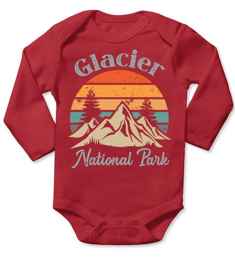 Glacier National Park Retro Vintage Mountain Sunse Long Sleeve Baby One-Piece