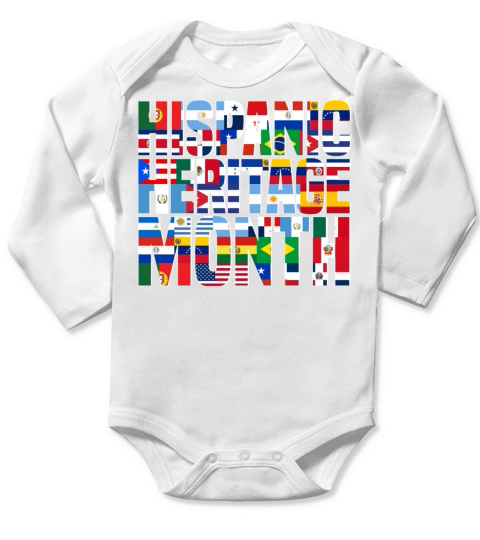 Hispanic Heritage Month Spanish Countries Flags Long Sleeve Baby One-Piece