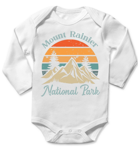 Mount Rainier National Park Retro Vintage Mountain Long Sleeve Baby One-Piece