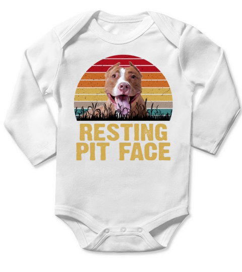 Resting Pit Face Vintage Pitbull Dog Lovers Funny Long Sleeve Baby One-Piece
