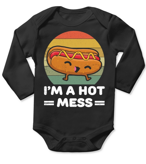 Retro Vintage Hot Dog Sandwich Mess Cute Long Sleeve Baby One-Piece