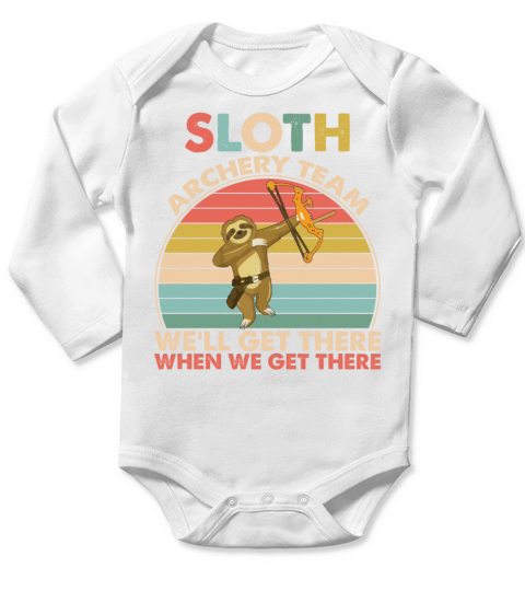 Sloth Archery Team Well Get There Funny Vintage Long Sleeve Baby One-Piece