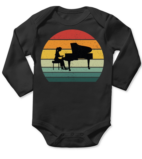 Vintage Retro Grand Classical Piano Vintage Music Long Sleeve Baby One-Piece