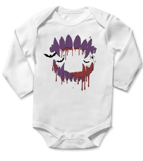 Wolf Vampire Monster Teeth Halloween Long Sleeve Baby One-Piece