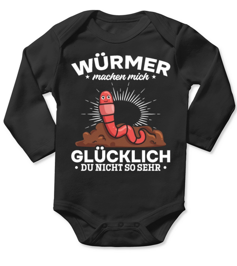 Worms Make Me Happy You Not So Much Funny Worm Long Sleeve Baby One-Piece