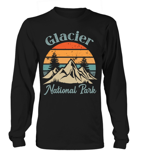 Glacier National Park Retro Vintage Mountain Sunse Long sleeved Unisex